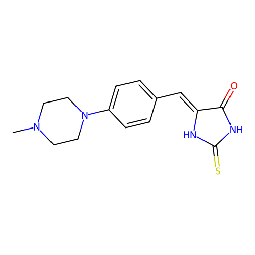 5-[[4-(4-methylpiperazin-1-yl)phenyl]methylidene]-2-sulfanylidene-imidazolidin-4-one structure