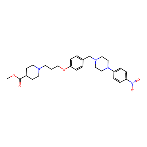 methyl 1-[3-(4-{[4-(4-nitrophenyl)piperazino]methyl}phenoxy)propyl]-4-piperidinecarboxylate structure