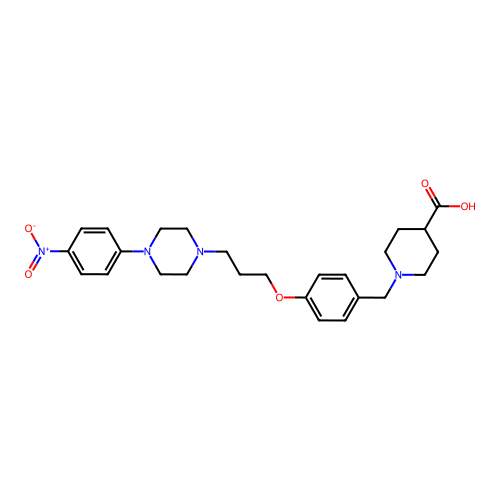 1-(4-{3-[4-(4-Nitrophenyl)piperazino]propoxy}benzyl)-4-piperidinecarboxylic acid structure