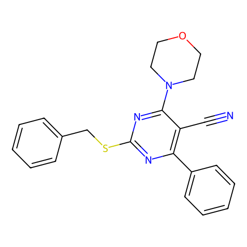 2-(Benzylsulfanyl)-4-morpholino-6-phenyl-5-pyrimidinecarbonitrile structure