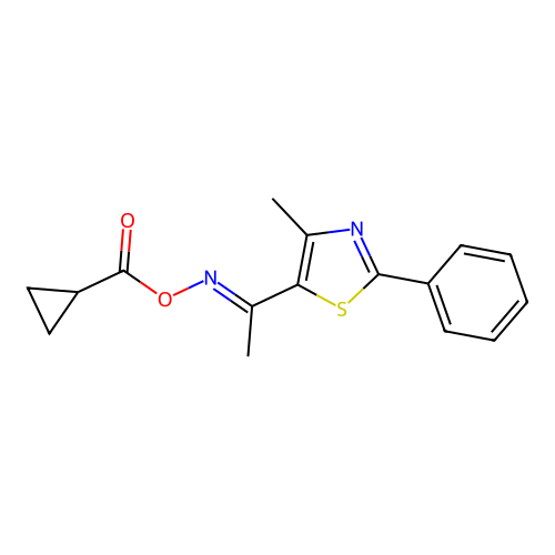 [1-(4-Methyl-2-phenyl-1,3-thiazol-5-yl)ethylideneamino] cyclopropanecarboxylate structure
