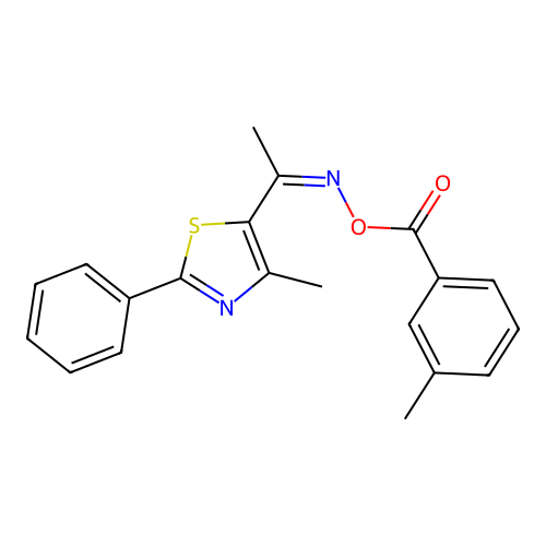 3-Methylbenzoic acid [1-(4-methyl-2-phenyl-5-thiazolyl)ethylideneamino] ester structure