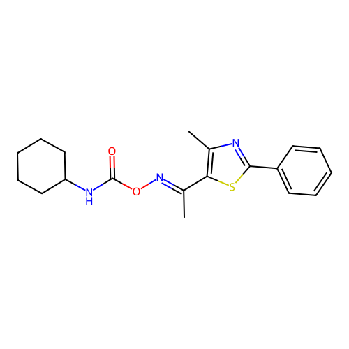 [1-(4-methyl-2-phenyl-1,3-thiazol-5-yl)ethylideneamino] N-cyclohexylcarbamate structure