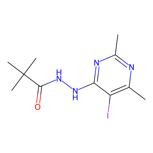 N'-(5-iodo-2,6-dimethyl-4-pyrimidinyl)-2,2-dimethylpropanohydrazide structure