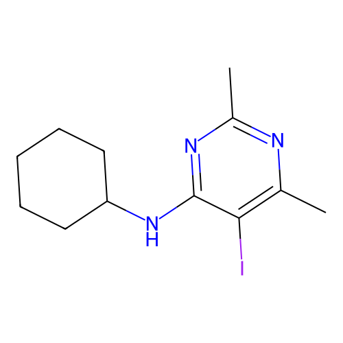 N-cyclohexyl-5-iodo-2,6-dimethylpyrimidin-4-amine structure