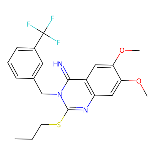 6,7-dimethoxy-2-propylsulfanyl-3-[[3-(trifluoromethyl)phenyl]methyl]quinazolin-4-imine structure