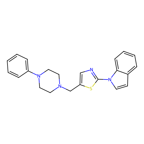 1-{5-[(4-phenylpiperazino)methyl]-1,3-thiazol-2-yl}-1H-indole structure