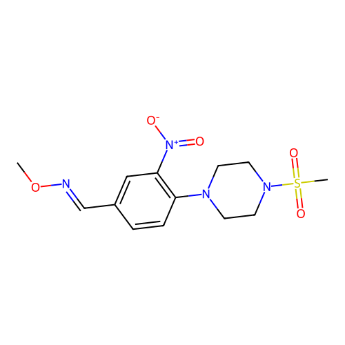 N-methoxy-1-[4-(4-methylsulfonylpiperazin-1-yl)-3-nitrophenyl]methanimine structure