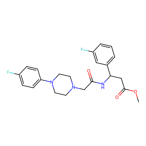 methyl 3-(3-fluorophenyl)-3-({2-[4-(4-fluorophenyl)piperazino]acetyl}amino)propanoate structure