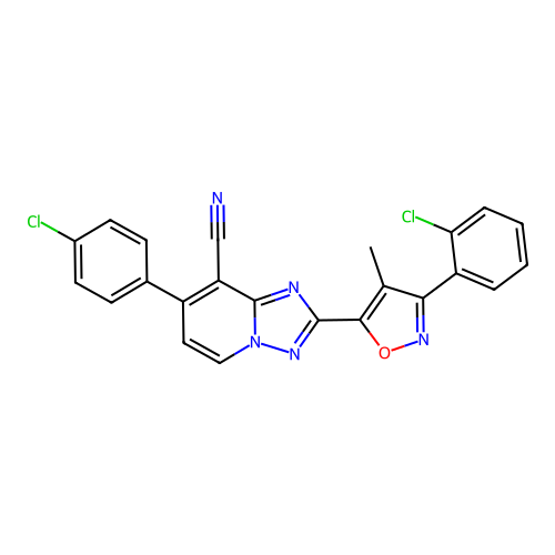 7-(4-chlorophenyl)-2-[3-(2-chlorophenyl)-4-methyl-1,2-oxazol-5-yl]-[1,2,4]triazolo[1,5-a]pyridine-8-carbonitrile structure