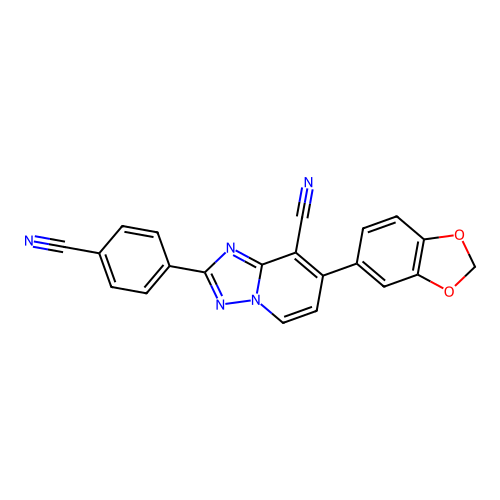 7-(1,3-benzodioxol-5-yl)-2-(4-cyanophenyl)[1,2,4]triazolo[1,5-a]pyridine-8-carbonitrile structure