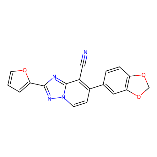 7-(1,3-benzodioxol-5-yl)-2-(2-furyl)[1,2,4]triazolo[1,5-a]pyridine-8-carbonitrile structure