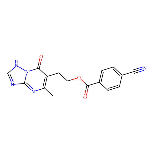 2-(5-methyl-7-oxo-4,7-dihydro[1,2,4]triazolo[1,5-a]pyrimidin-6-yl)ethyl 4-cyanobenzenecarboxylate structure