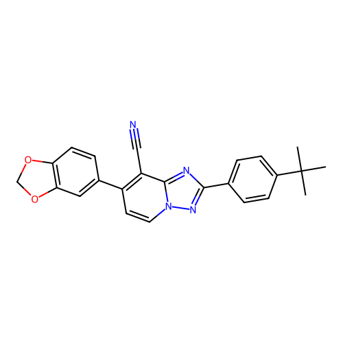 7-(1,3-benzodioxol-5-yl)-2-[4-(tert-butyl)phenyl][1,2,4]triazolo[1,5-a]pyridine-8-carbonitrile structure
