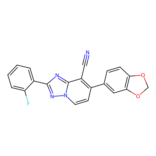 7-(1,3-benzodioxol-5-yl)-2-(2-fluorophenyl)[1,2,4]triazolo[1,5-a]pyridine-8-carbonitrile structure