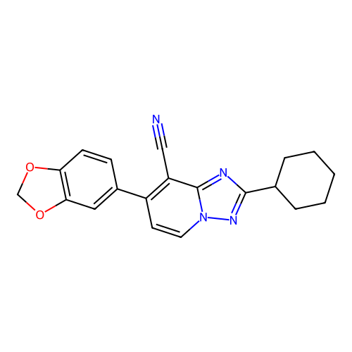 7-(1,3-benzodioxol-5-yl)-2-cyclohexyl[1,2,4]triazolo[1,5-a]pyridine-8-carbonitrile structure