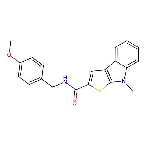 N-(4-methoxybenzyl)-8-methyl-8H-thieno[2,3-b]indole-2-carboxamide structure