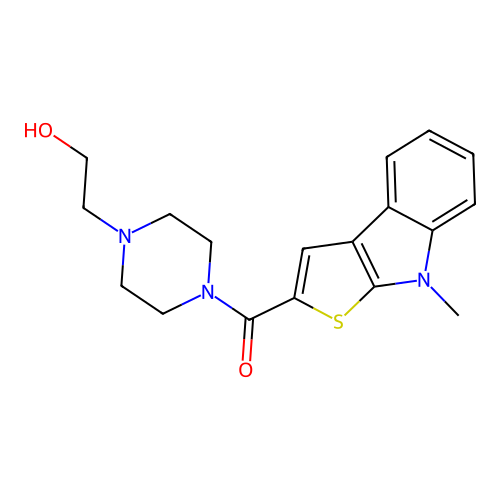 [4-(2-hydroxyethyl)piperazino](8-methyl-8H-thieno[2,3-b]indol-2-yl)methanone structure