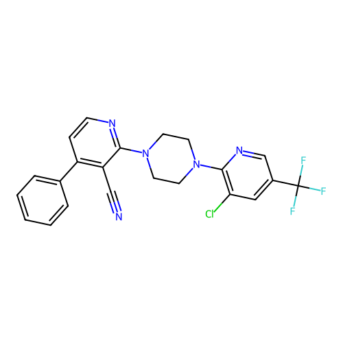 2-{4-[3-chloro-5-(trifluoromethyl)pyridin-2-yl]piperazin-1-yl}-4-phenylpyridine-3-carbonitrile structure