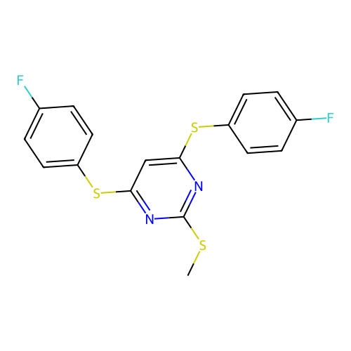 4,6-Bis[(4-fluorophenyl)sulfanyl]-2-(methylsulfanyl)pyrimidine structure