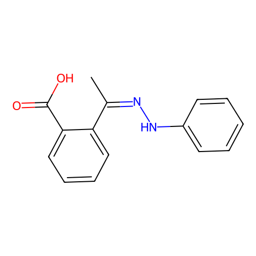 2-{1-[(Z)-2-phenylhydrazono]ethyl}benzenecarboxylic acid structure