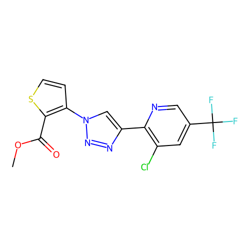 methyl 3-{4-[3-chloro-5-(trifluoromethyl)-2-pyridinyl]-1H-1,2,3-triazol-1-yl}-2-thiophenecarboxylate structure
