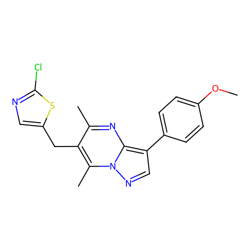 2-chloro-5-{[3-(4-methoxyphenyl)-5,7-dimethylpyrazolo[1,5-a]pyrimidin-6-yl]methyl}-1,3-thiazole structure