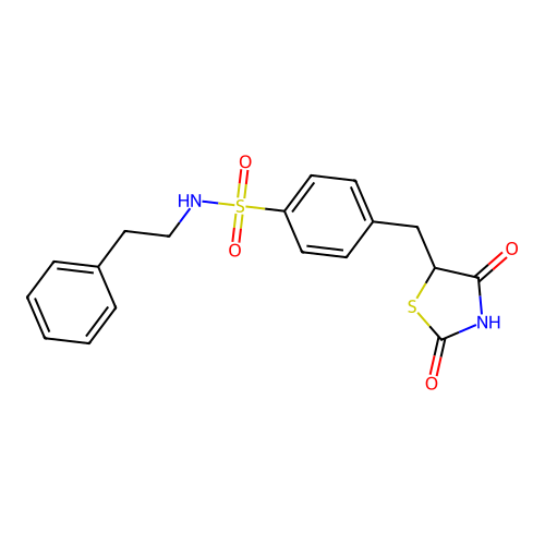 4-[(2,4-dioxo-1,3-thiazolan-5-yl)methyl]-N-phenethylbenzenesulfonamide structure