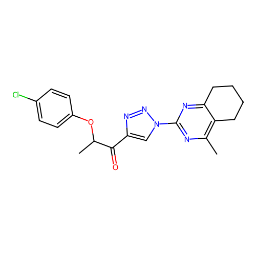 2-(4-chlorophenoxy)-1-[1-(4-methyl-5,6,7,8-tetrahydro-2-quinazolinyl)-1H-1,2,3-triazol-4-yl]-1-propanone structure