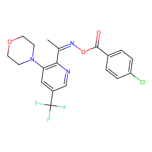 [1-[3-morpholin-4-yl-5-(trifluoromethyl)pyridin-2-yl]ethylideneamino] 4-chlorobenzoate structure