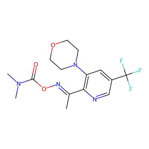 [1-[3-morpholin-4-yl-5-(trifluoromethyl)pyridin-2-yl]ethylideneamino] N,N-dimethylcarbamate structure