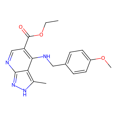 ethyl 4-[(4-methoxybenzyl)amino]-3-methyl-1H-pyrazolo[3,4-b]pyridine-5-carboxylate structure