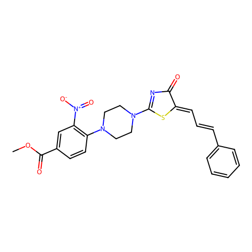 Methyl 4-[4-(5-cinnamylidene-4-oxo-1,3-thiazol-2-yl)piperazin-1-yl]-3-nitro-benzoate structure