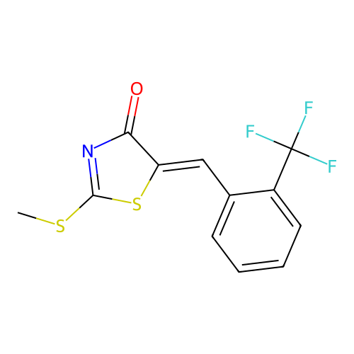 2-Methylsulfanyl-5-[[2-(trifluoromethyl)phenyl]methylidene]-1,3-thiazol-4-one structure
