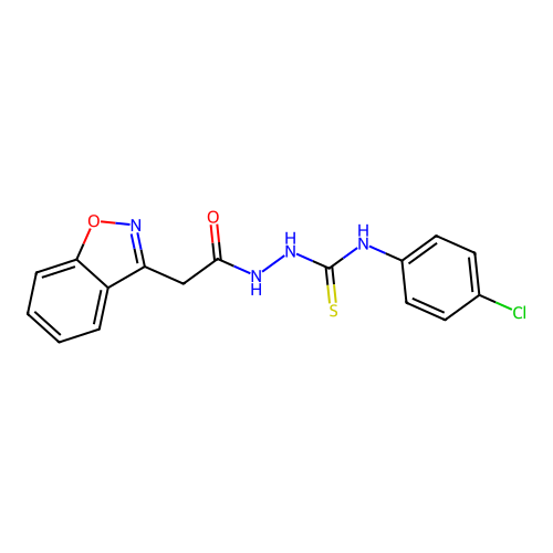 2-[2-(1,2-benzisoxazol-3-yl)acetyl]-N-(4-chlorophenyl)-1-hydrazinecarbothioamide structure