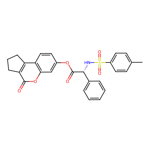 (4-oxo-2,3-dihydro-1H-cyclopenta[c]chromen-7-yl) (2R)-2-[(4-methylphenyl)sulfonylamino]-2-phenylacetate structure