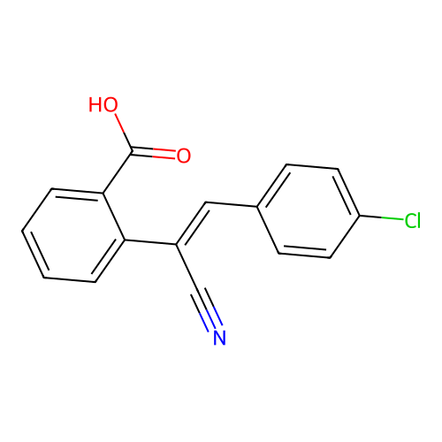 2-[(Z)-2-(4-chlorophenyl)-1-cyanoethenyl]benzoic acid structure