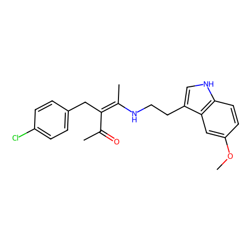 (Z)-3-(4-chlorobenzyl)-4-{[2-(5-methoxy-1H-indol-3-yl)ethyl]amino}-3-penten-2-one structure
