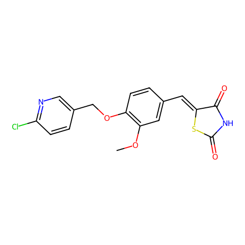 (5Z)-5-({4-[(6-chloropyridin-3-yl)methoxy]-3-methoxyphenyl}methylidene)-1,3-thiazolidine-2,4-dione structure