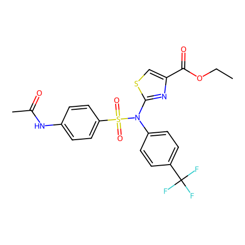 ethyl 2-[{[4-(acetylamino)phenyl]sulfonyl}-4-(trifluoromethyl)anilino]-1,3-thiazole-4-carboxylate structure