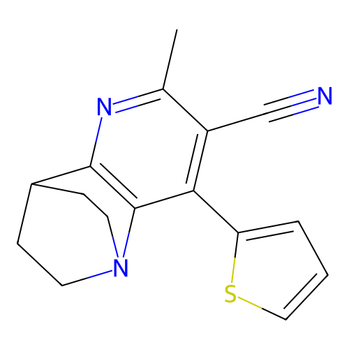 5-methyl-3-(2-thienyl)-1,6-diazatricyclo[6.2.2.0~2,7~]dodeca-2(7),3,5-triene-4-carbonitrile structure