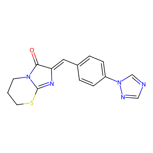 2-[[4-(1,2,4-triazol-1-yl)phenyl]methylidene]-6,7-dihydro-5H-imidazo[2,1-b][1,3]thiazin-3-one structure