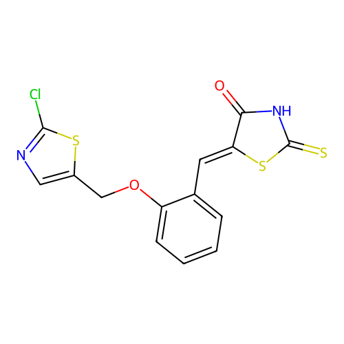 5-((Z)-{2-[(2-chloro-1,3-thiazol-5-yl)methoxy]phenyl}methylidene)-2-thioxo-1,3-thiazolan-4-one structure