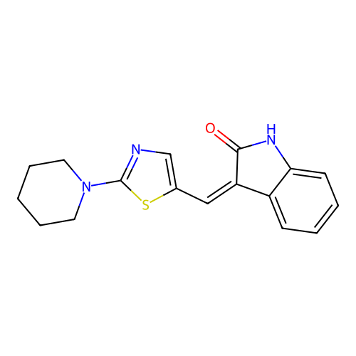 3-((2-(Piperidin-1-yl)thiazol-5-yl)methylene)indolin-2-one structure