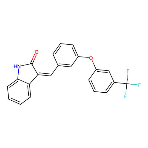 3-[[3-[3-(trifluoromethyl)phenoxy]phenyl]methylidene]-1H-indol-2-one structure