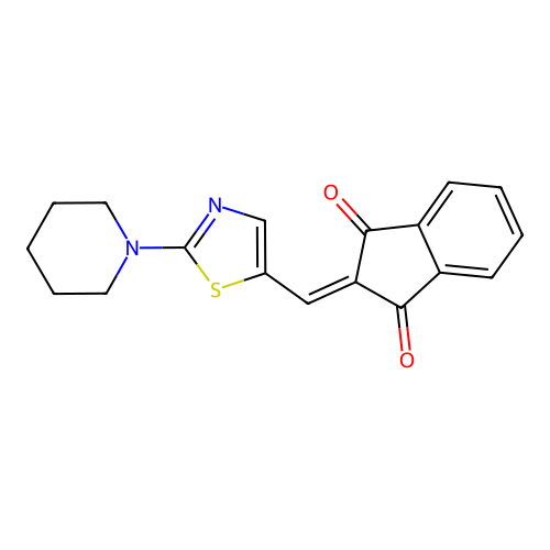2-[(2-piperidino-1,3-thiazol-5-yl)methylene]-1H-indene-1,3(2H)-dione structure