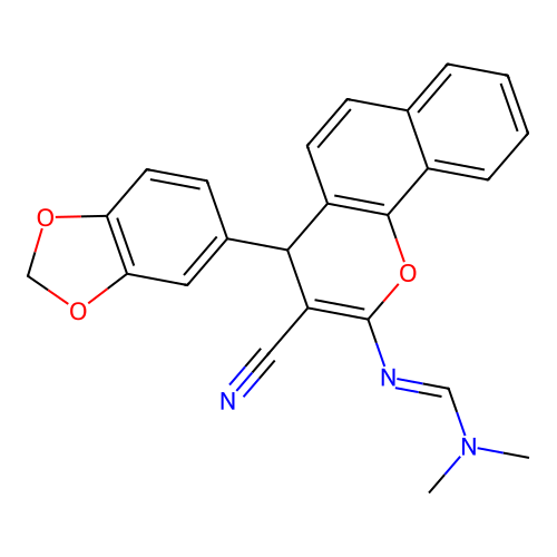 N'-[4-(1,3-benzodioxol-5-yl)-3-cyano-4H-benzo[h]chromen-2-yl]-N,N-dimethyliminoformamide structure