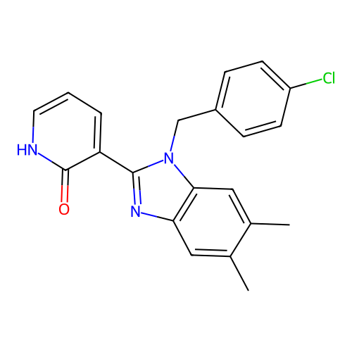 3-[1-(4-chlorobenzyl)-5,6-dimethyl-1H-1,3-benzimidazol-2-yl]-2(1H)-pyridinone structure