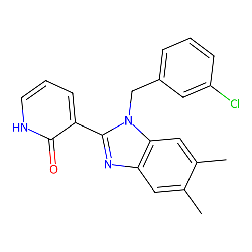 3-[1-(3-chlorobenzyl)-5,6-dimethyl-1H-1,3-benzimidazol-2-yl]-2(1H)-pyridinone structure