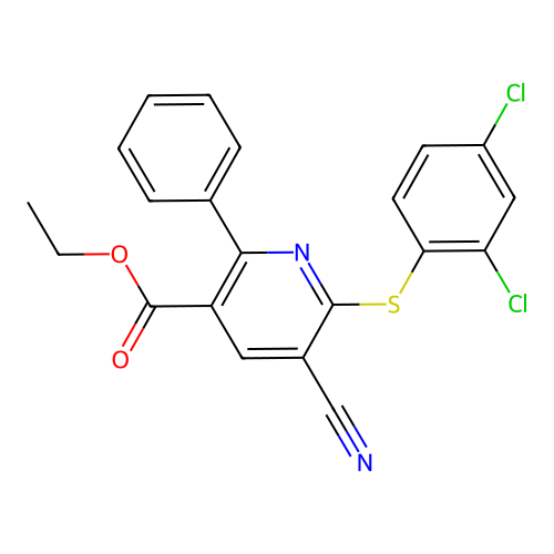 Ethyl 5-cyano-6-[(2,4-dichlorophenyl)sulfanyl]-2-phenylnicotinate structure